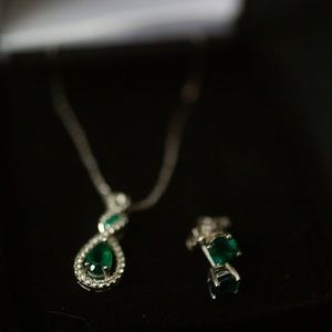 Lab cut emerald necklace and earrings